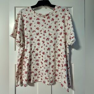 Torrid Cream and Red Floral Relaxed Fit Top